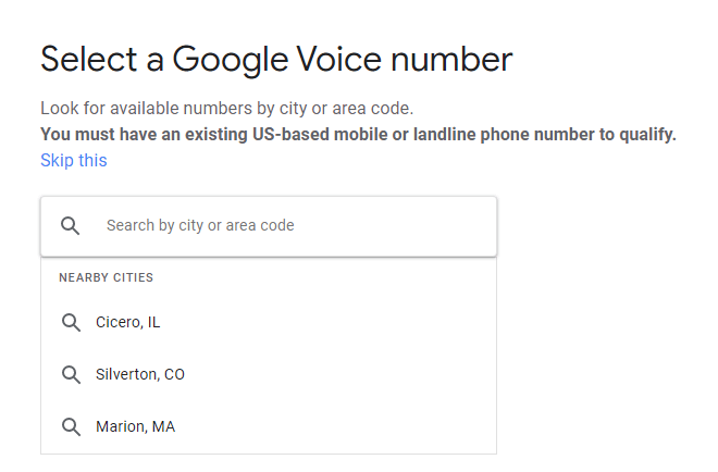 选择Google Voice号码