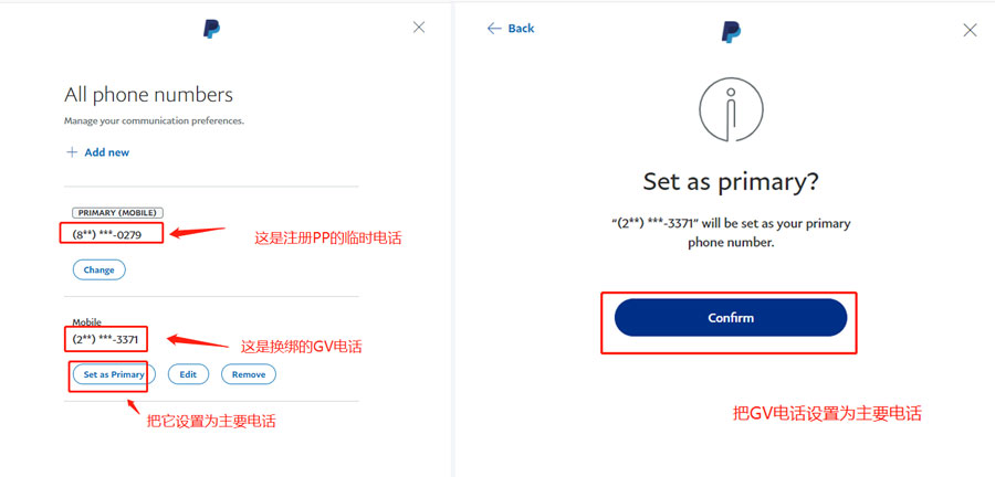 paypal GV号码为主号码