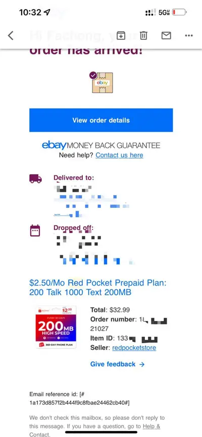 ebay上购买red porcket esim
