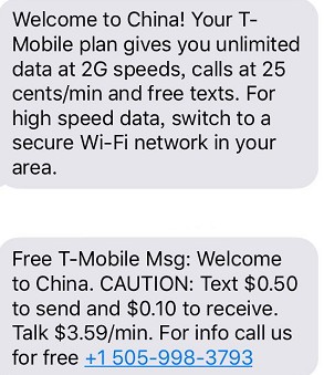 T-Mobile发送了欢迎短信